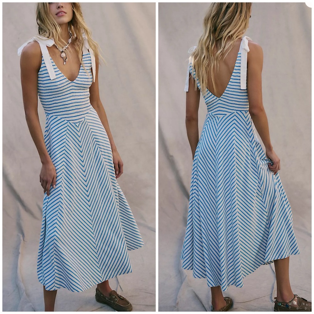 Free People Blue and White Striped Midi Dress